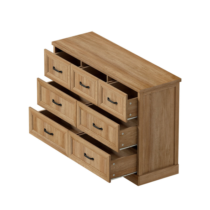 Oikiture 7 Chest of Drawers Bedside Dresser Tallboy Storage Natural