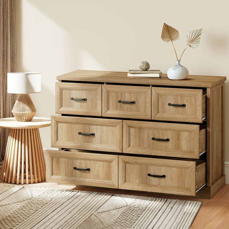 Oikiture 7 Chest of Drawers Bedside Dresser Tallboy Storage Natural