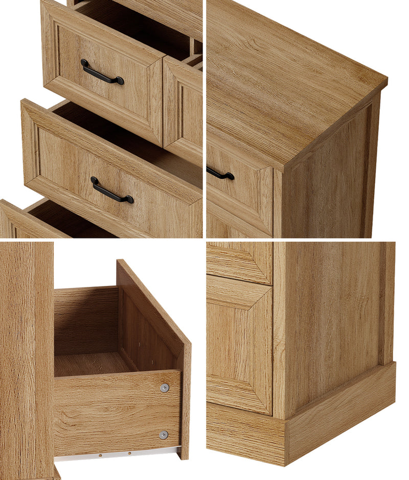 Oikiture 7 Chest of Drawers Bedside Dresser Tallboy Storage Natural