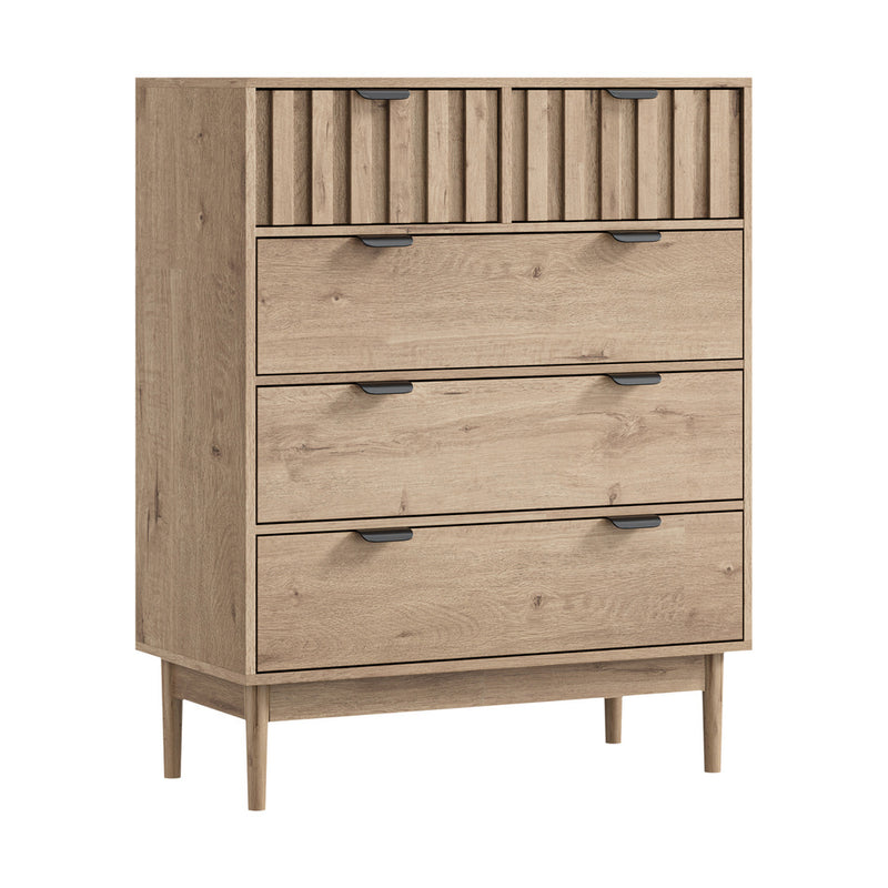 Oikiture 5 Chest of Drawers Dresser Tallboy Nightstand Stripe Natural