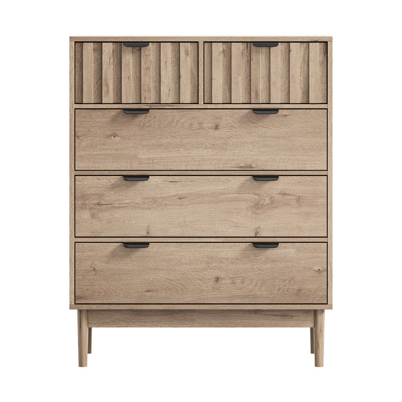 Oikiture 5 Chest of Drawers Dresser Tallboy Nightstand Stripe Natural