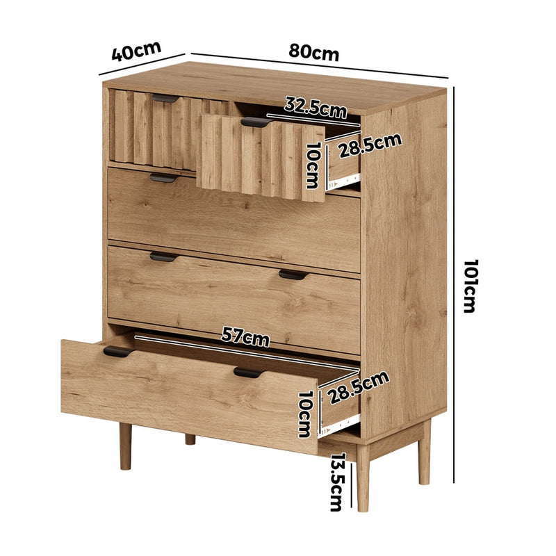 Oikiture 5 Chest of Drawers Dresser Tallboy Nightstand Stripe Natural