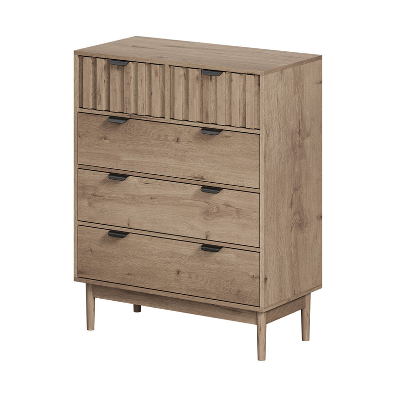 Oikiture 5 Chest of Drawers Dresser Tallboy Nightstand Stripe Natural