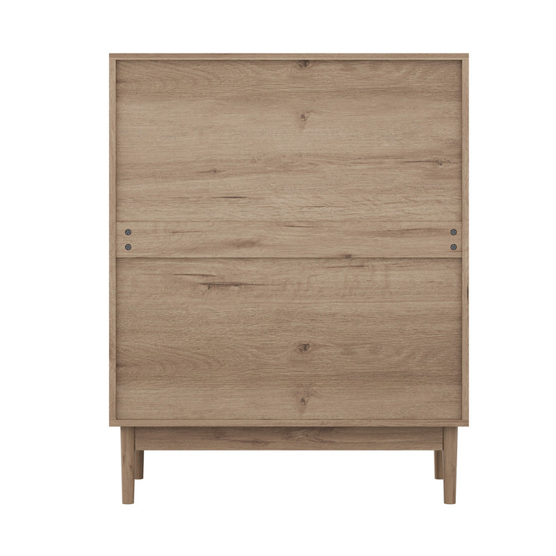 Oikiture 5 Chest of Drawers Dresser Tallboy Nightstand Stripe Natural