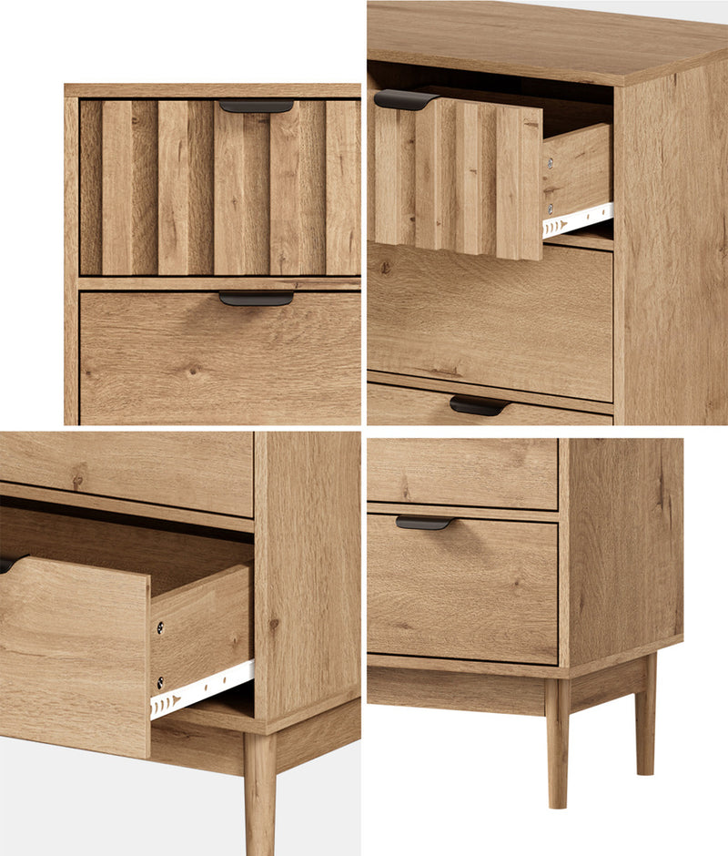 Oikiture 5 Chest of Drawers Dresser Tallboy Nightstand Stripe Natural