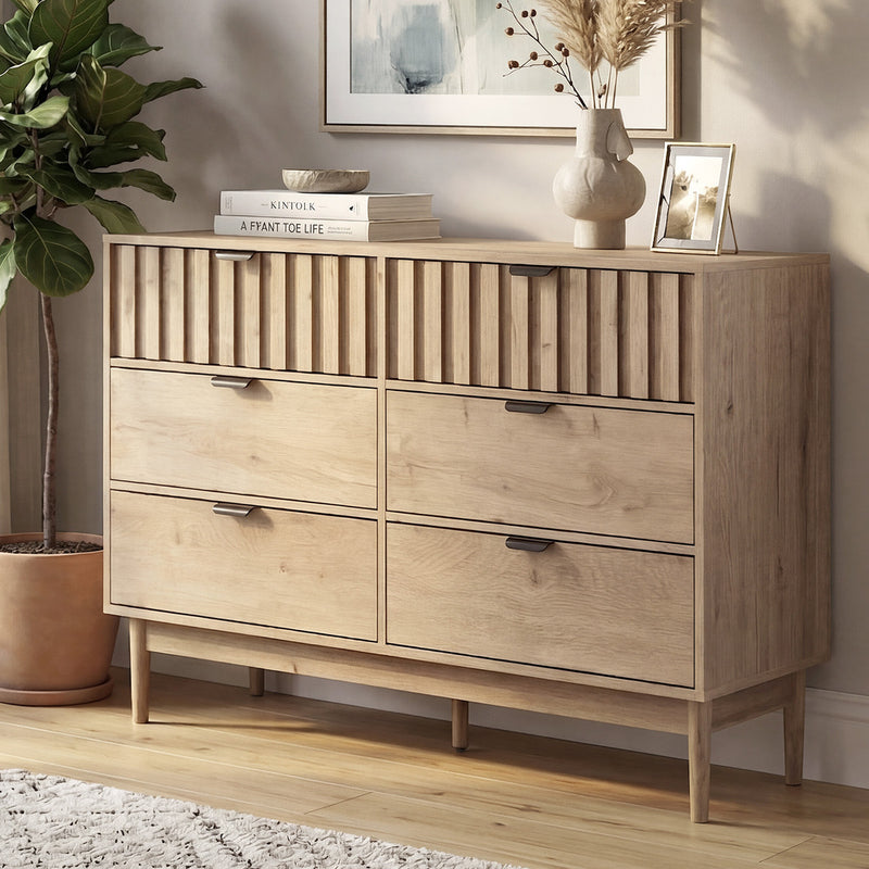 Oikiture 6 Chest of Drawers Dresser Storage Cabinet Lowboy Natural