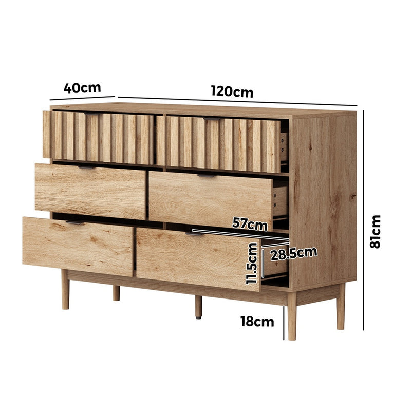 Oikiture 6 Chest of Drawers Dresser Storage Cabinet Lowboy Natural