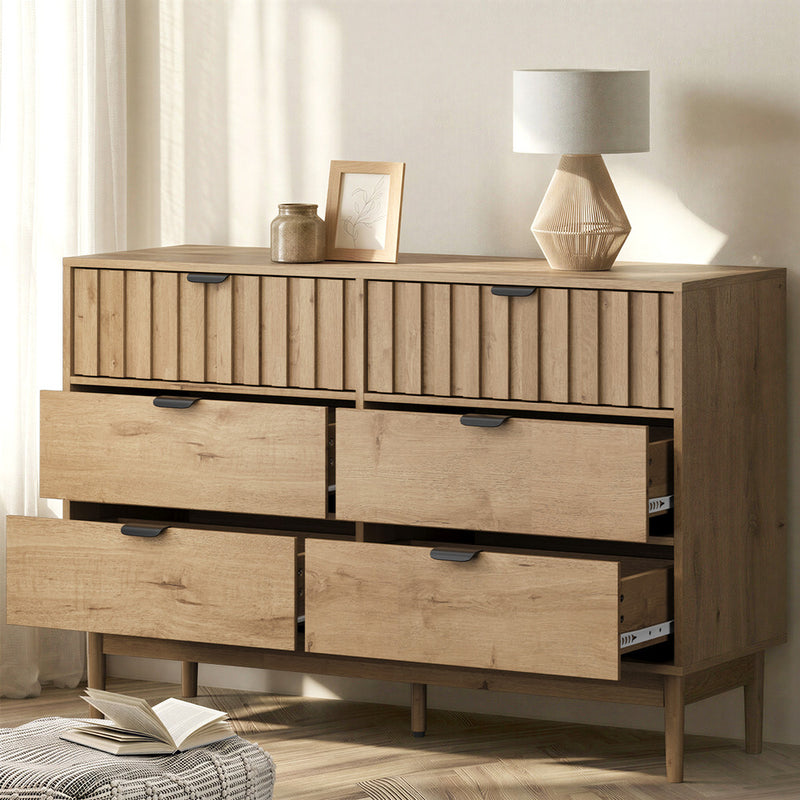 Oikiture 6 Chest of Drawers Dresser Storage Cabinet Lowboy Natural