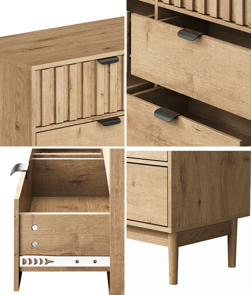 Oikiture 6 Chest of Drawers Dresser Storage Cabinet Lowboy Natural