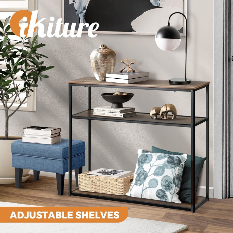 Oikiture Hall Console Table 3 Tiers Shelves Metal&Wooden