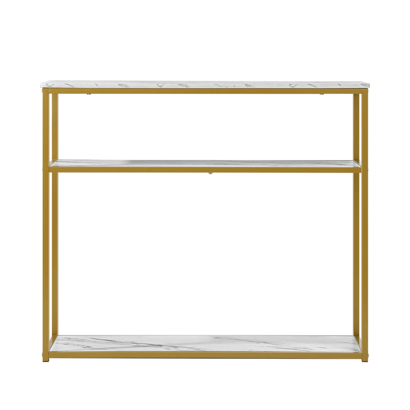 Oikiture Console Table Metal Frame 3-tier White&Gold