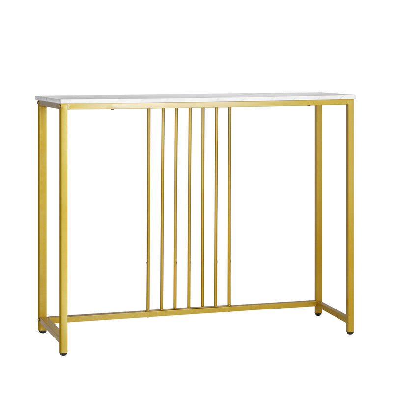 Oikiture Console Table Marble-like Tabletop Steel Frame
