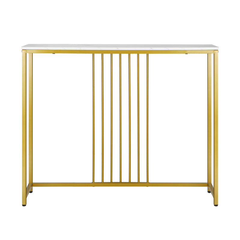 Oikiture Console Table Marble-like Tabletop Steel Frame