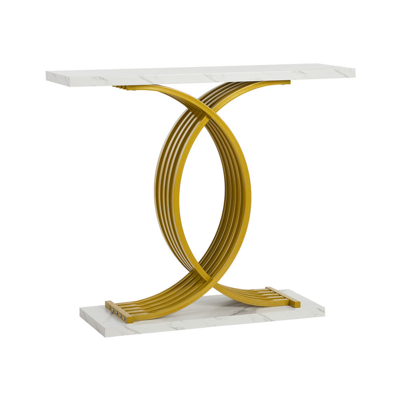 Oikiture Console Table Hallway Marble Effect Narrow Desk White&Gold
