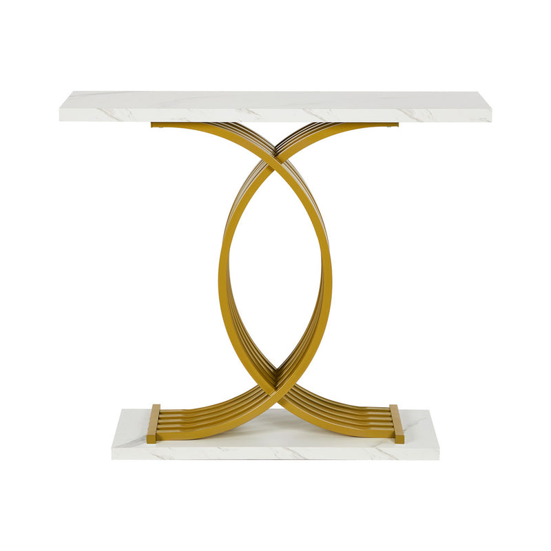 Oikiture Console Table Hallway Marble Effect Narrow Desk White&Gold