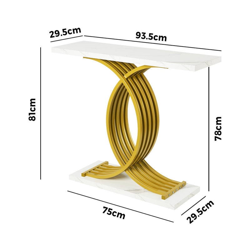 Oikiture Console Table Hallway Marble Effect Narrow Desk White&Gold