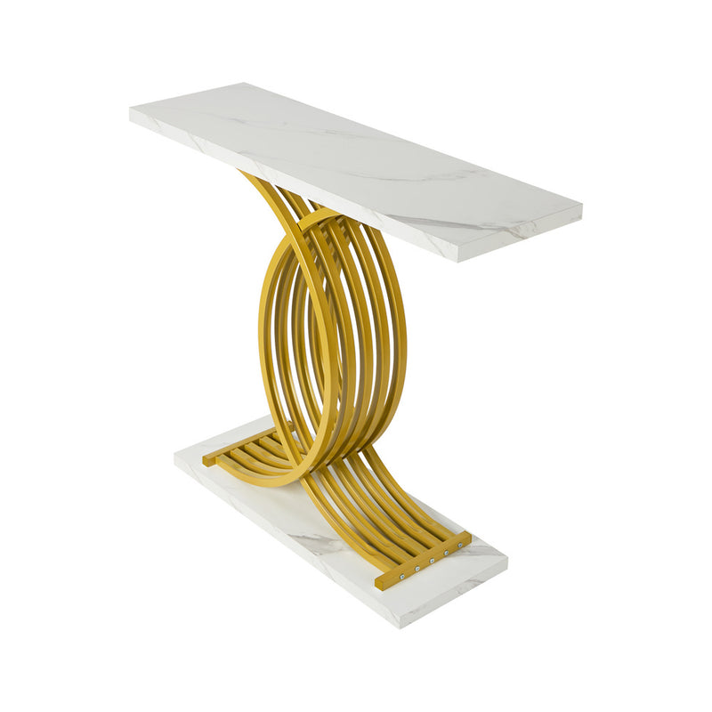 Oikiture Console Table Hallway Marble Effect Narrow Desk White&Gold