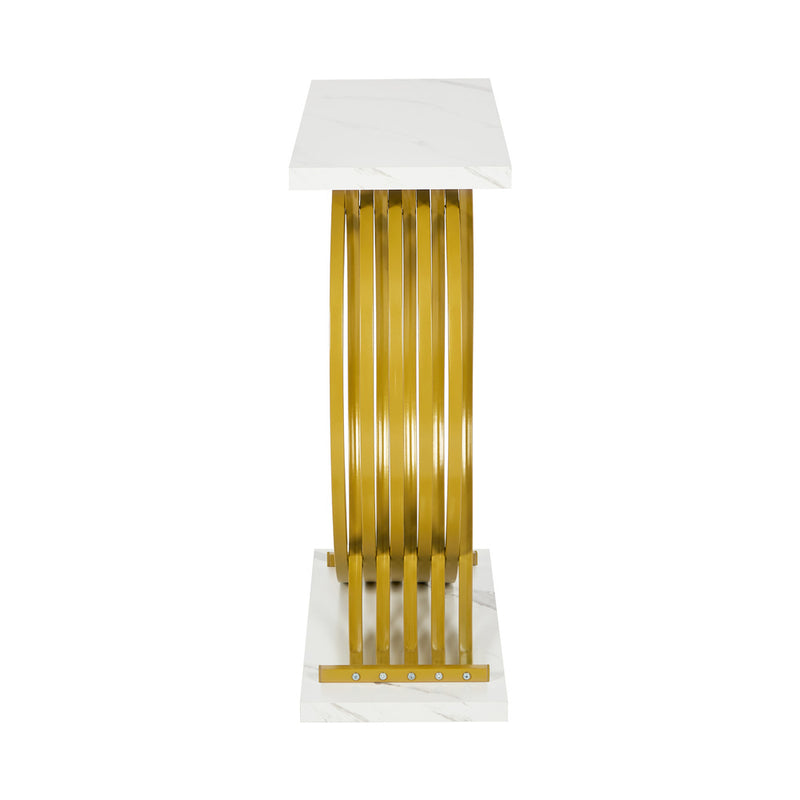 Oikiture Console Table Hallway Marble Effect Narrow Desk White&Gold