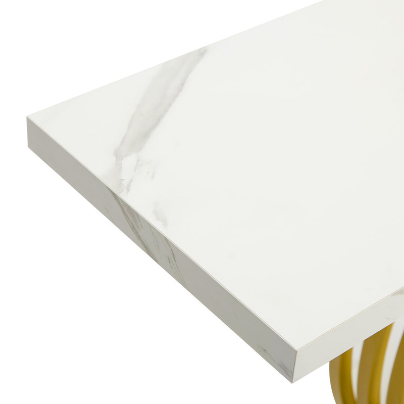Oikiture Console Table Hallway Marble Effect Narrow Desk White&Gold