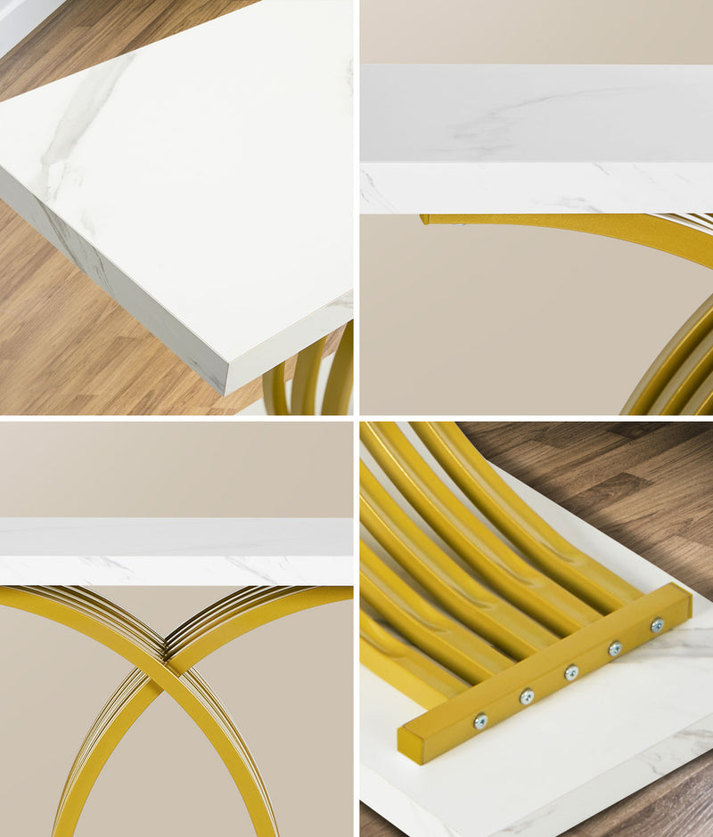 Oikiture Console Table Hallway Marble Effect Narrow Desk White&Gold