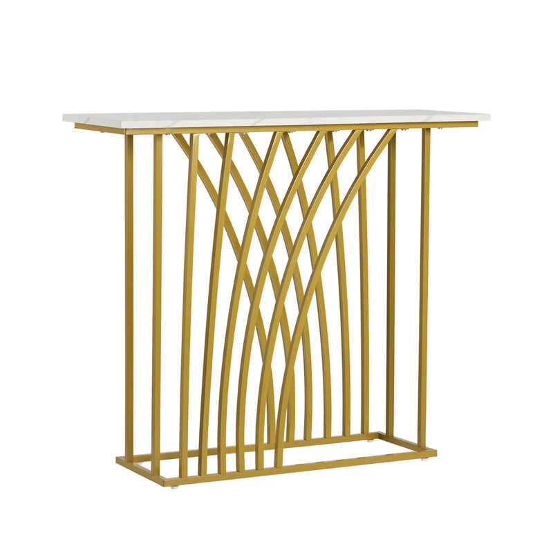 Oikiture Console Table Hallway Marble Effect Tabletop Desk White&Gold