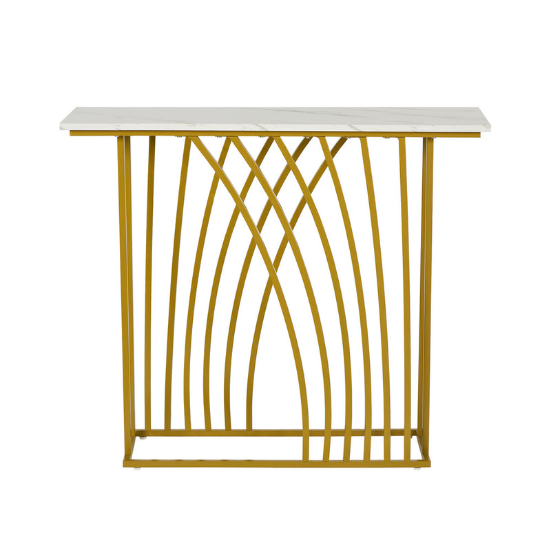 Oikiture Console Table Hallway Marble Effect Tabletop Desk White&Gold