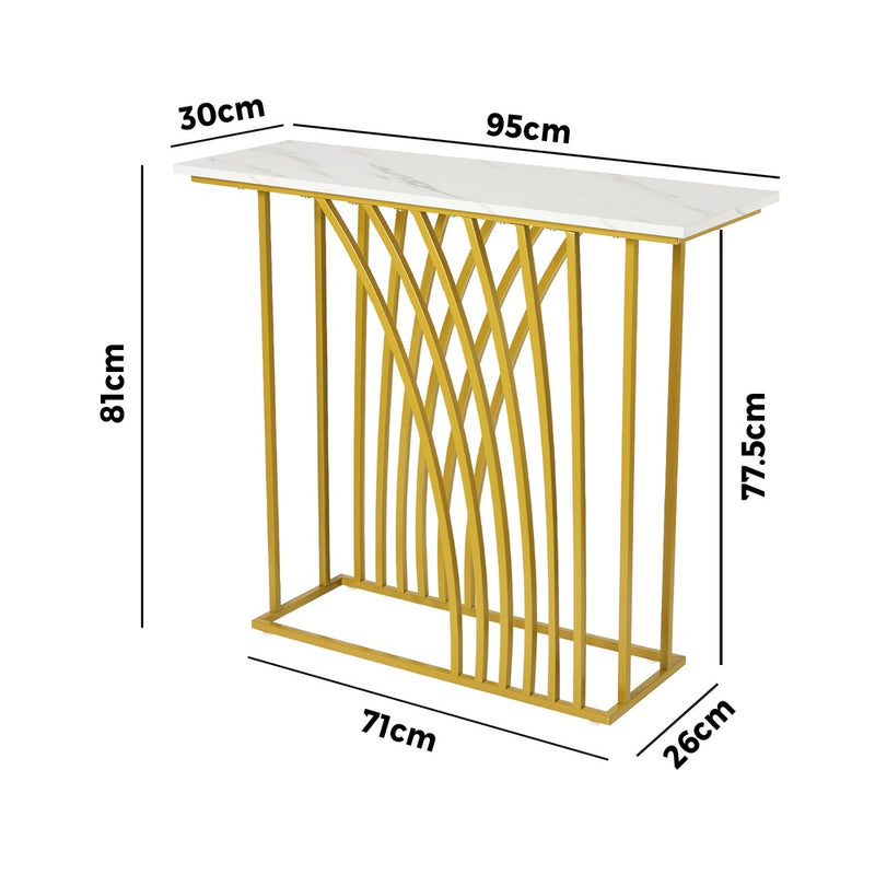 Oikiture Console Table Hallway Marble Effect Tabletop Desk White&Gold