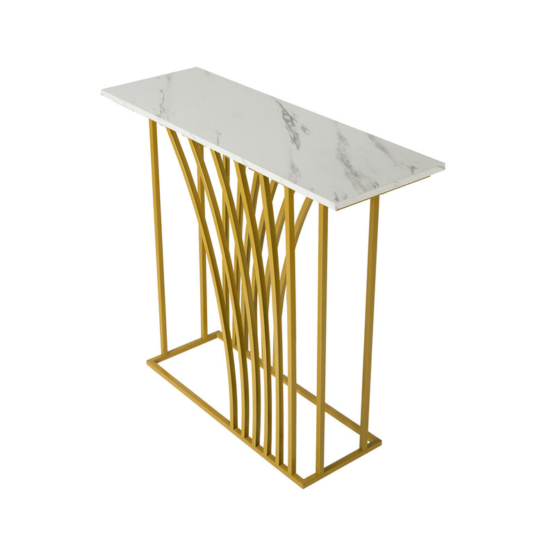 Oikiture Console Table Hallway Marble Effect Tabletop Desk White&Gold