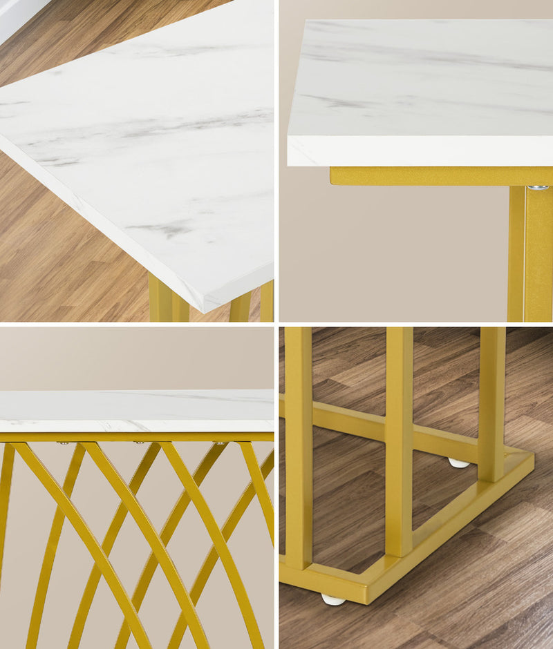 Oikiture Console Table Hallway Marble Effect Tabletop Desk White&Gold