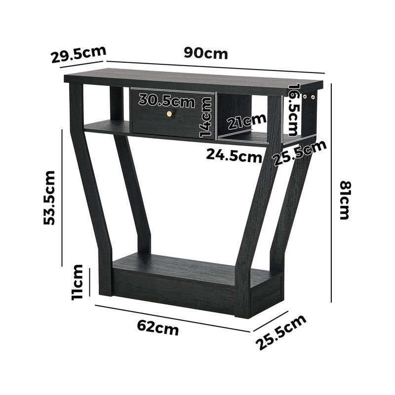 Oikiture Console Table 1 Drawer Hallway Storage Shelf Side Desk Black