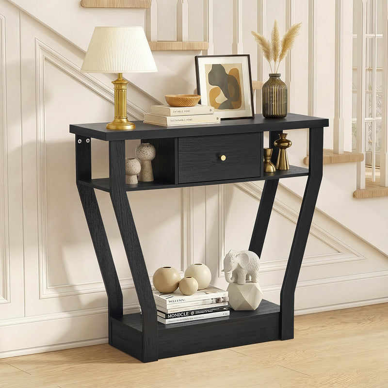 Oikiture Console Table 1 Drawer Hallway Storage Shelf Side Desk Black