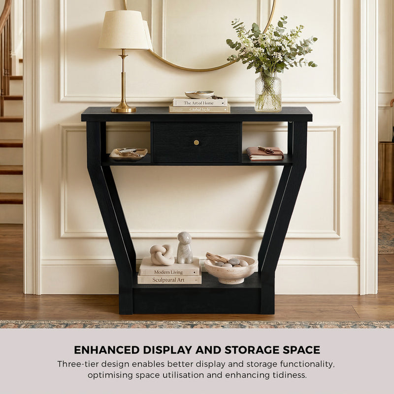 Oikiture Console Table 1 Drawer Hallway Storage Shelf Side Desk Black