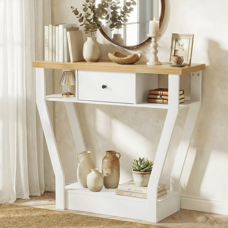 Oikiture Console Table 1 Drawer Hallway Storage Shelf Side Desk WH&WD