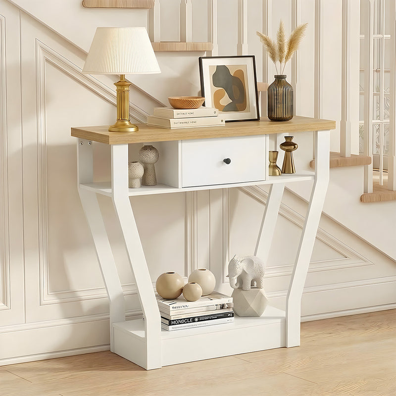 Oikiture Console Table 1 Drawer Hallway Storage Shelf Side Desk WH&WD