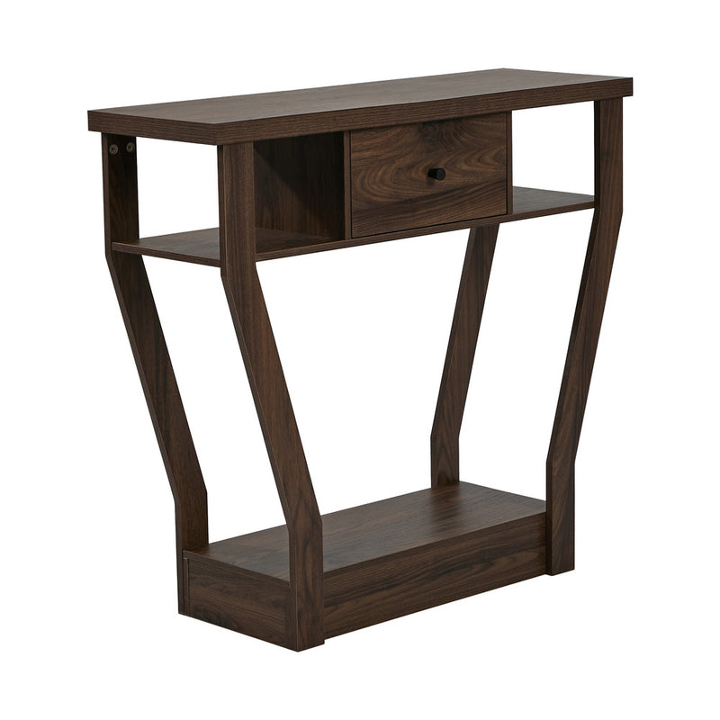 Oikiture Console Table 1 Drawer Hallway Storage Shelf Side Desk Walnut