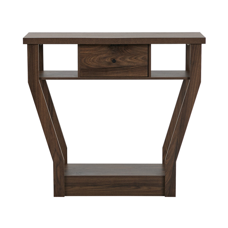 Oikiture Console Table 1 Drawer Hallway Storage Shelf Side Desk Walnut