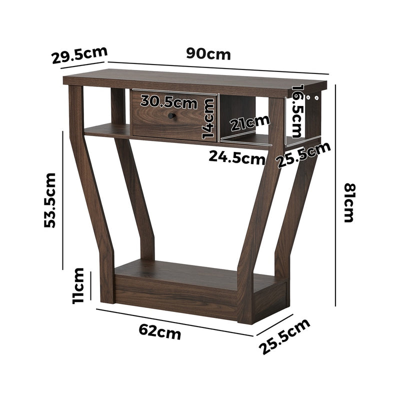 Oikiture Console Table 1 Drawer Hallway Storage Shelf Side Desk Walnut