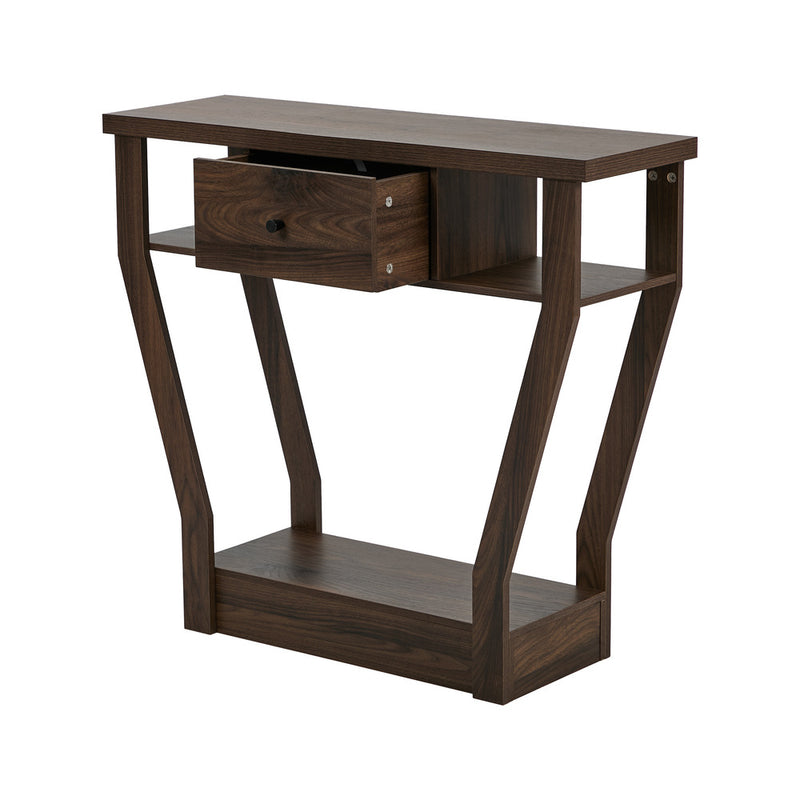 Oikiture Console Table 1 Drawer Hallway Storage Shelf Side Desk Walnut