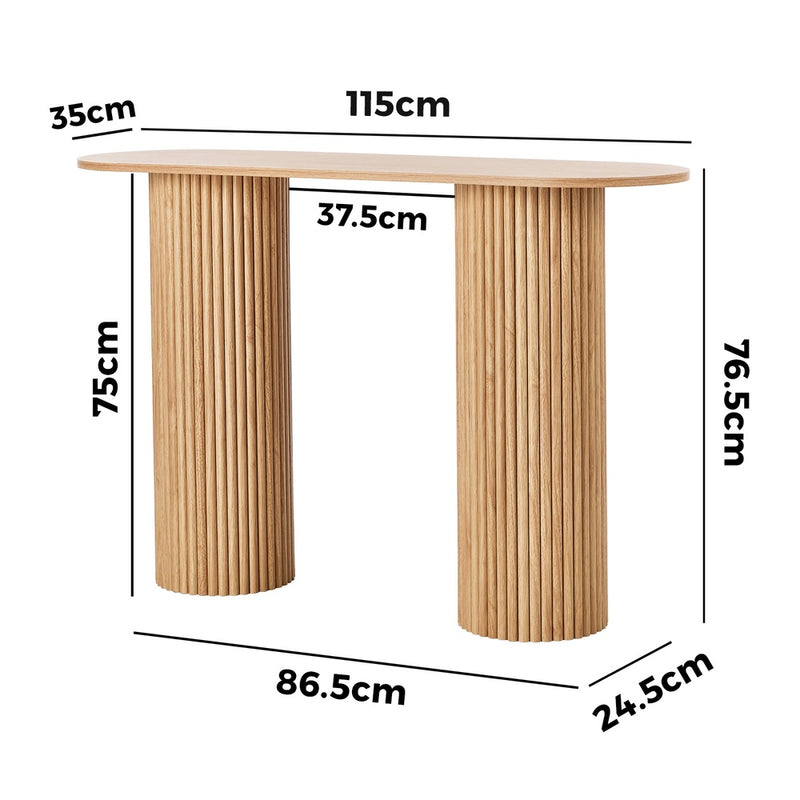 Oikiture Console Table Oval Hallway Desk Natural