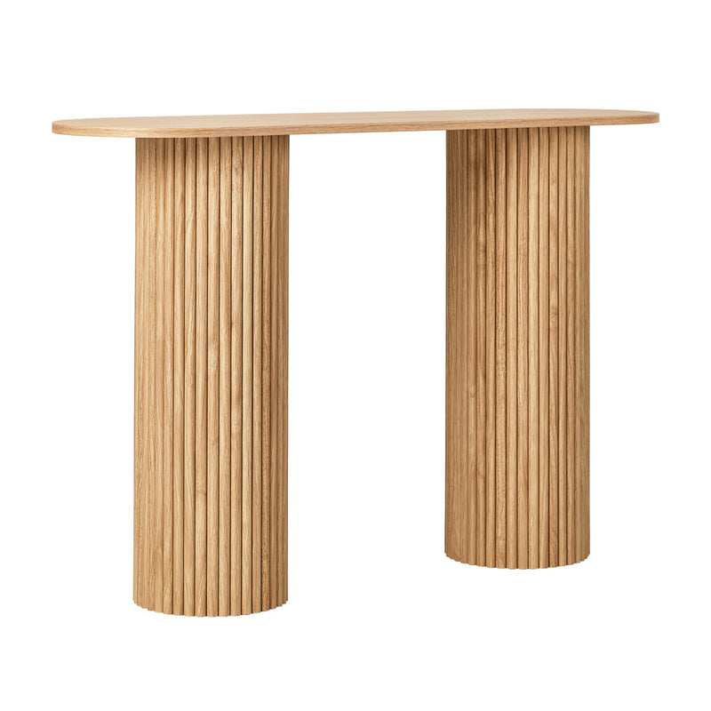 Oikiture Console Table Oval Hallway Desk Natural