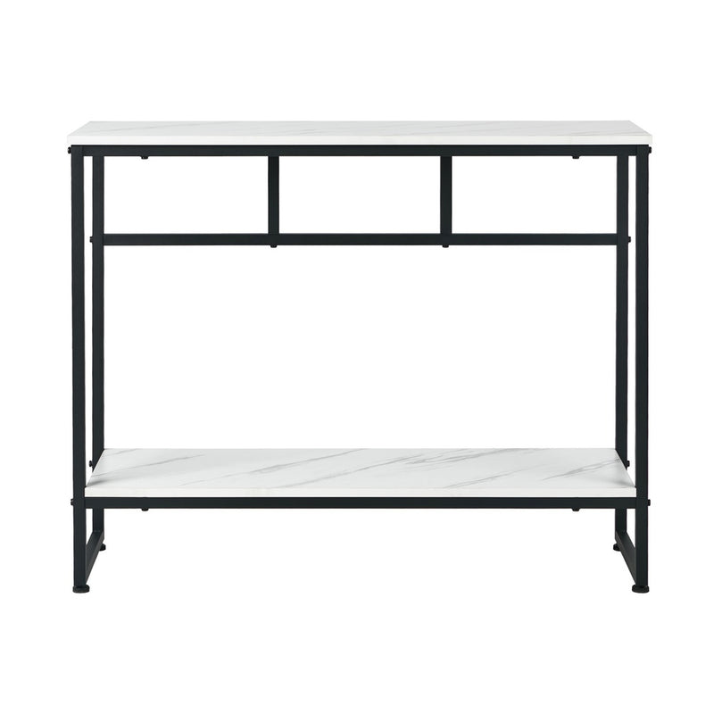 Oikiture Console Table Hallway Marble Effect Metal Table Display WH&BK