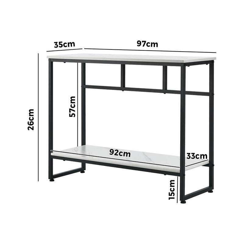 Oikiture Console Table Hallway Marble Effect Metal Table Display WH&BK