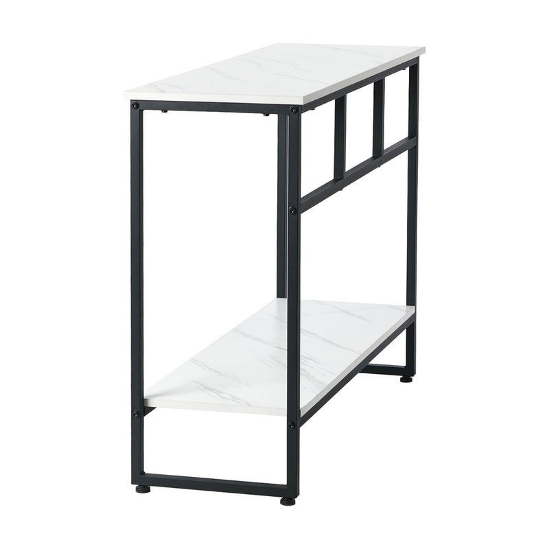 Oikiture Console Table Hallway Marble Effect Metal Table Display WH&BK