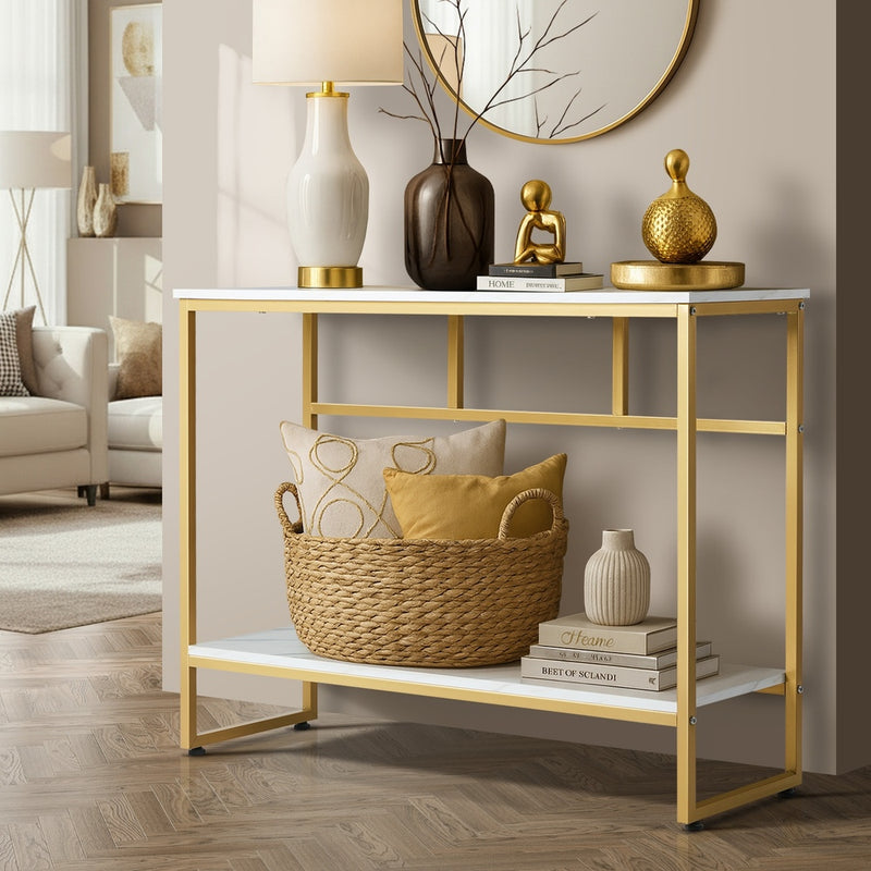 Oikiture Console Table Hallway Marble Effect Metal Table Display WH&GD
