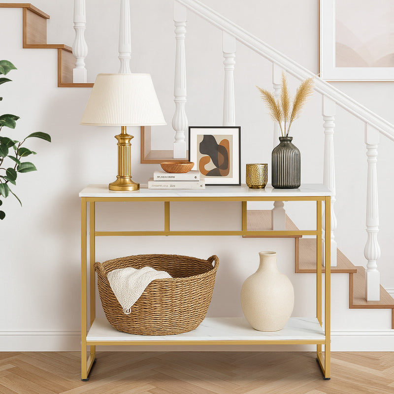 Oikiture Console Table Hallway Marble Effect Metal Table Display WH&GD