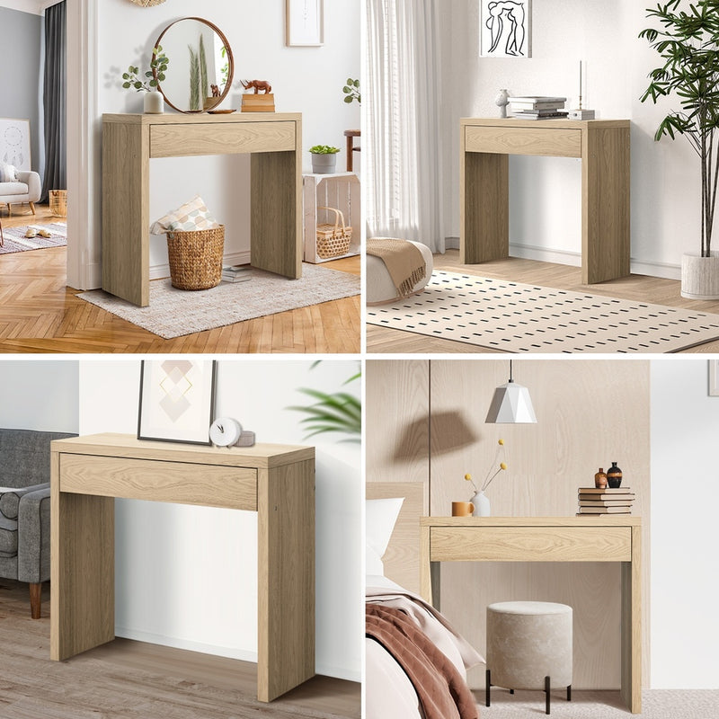 Oikiture Console Table Wood with Drawer Natural