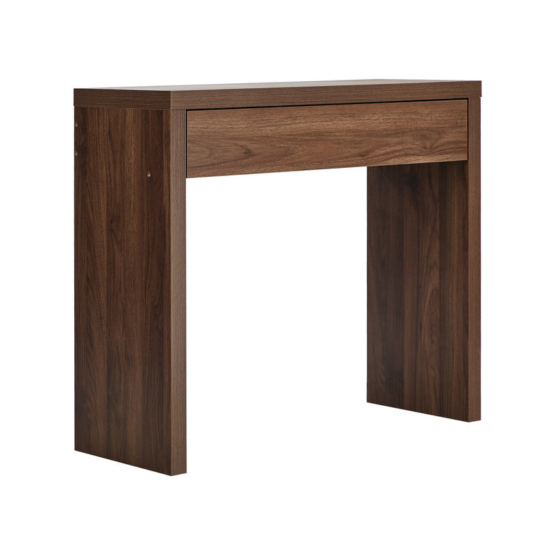 Oikiture Console Table Wood Sofa Table with Drawer Walnut
