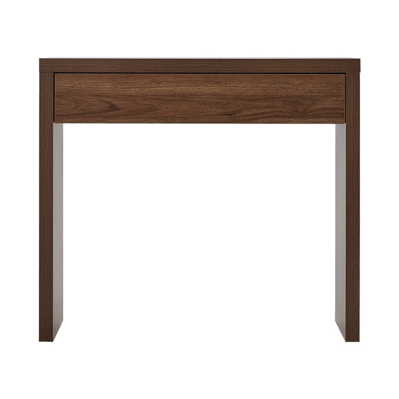 Oikiture Console Table Wood Sofa Table with Drawer Walnut