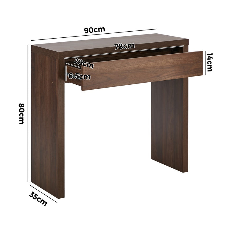 Oikiture Console Table Wood Sofa Table with Drawer Walnut