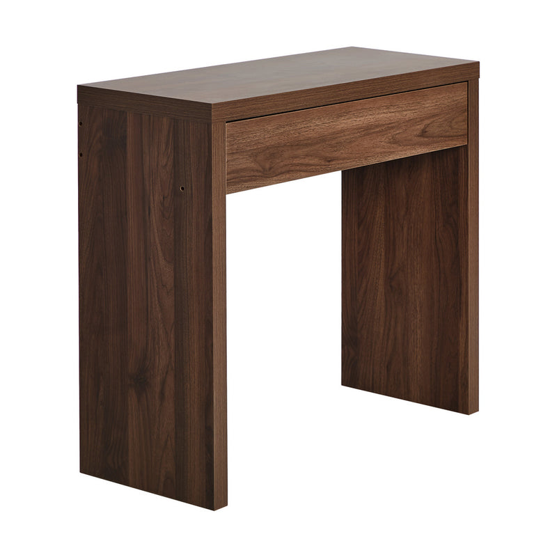 Oikiture Console Table Wood Sofa Table with Drawer Walnut